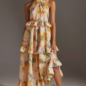 Anthropologie Geisha Designs Ruffled Tiered Floral Maxi Dress size M